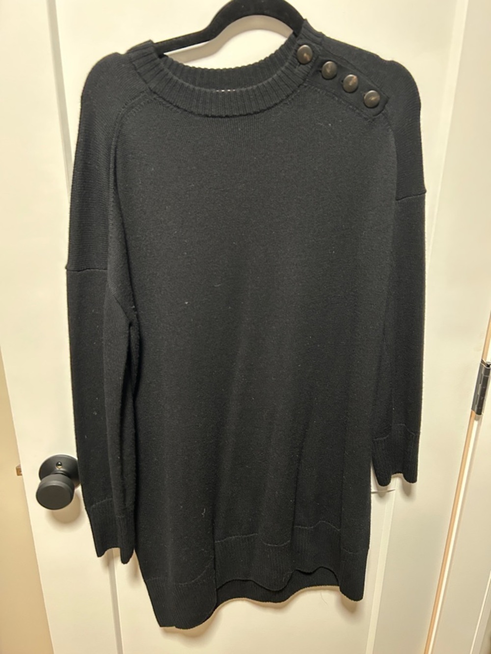 Sezane Black Button-Shoulder Knit Sweater